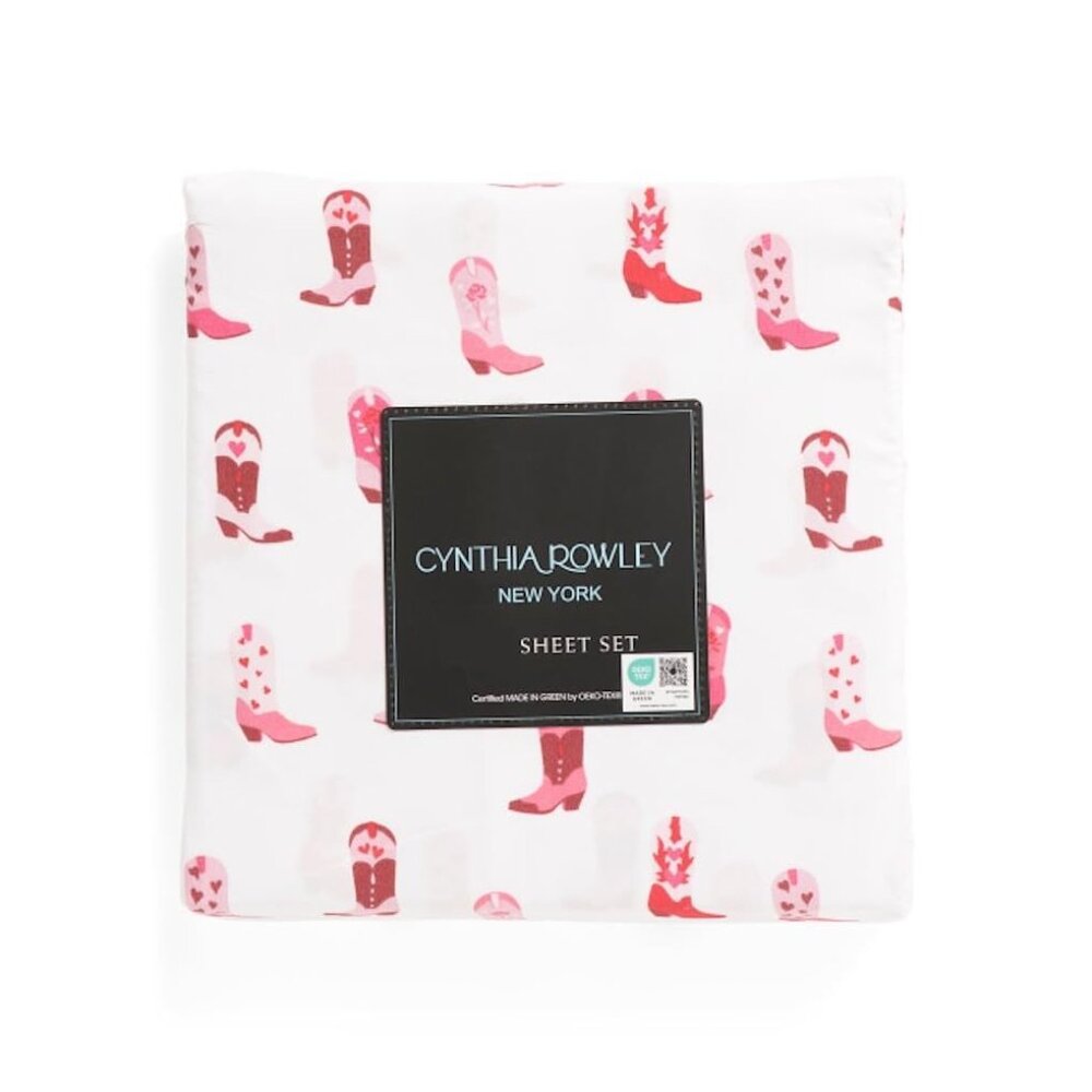 Cynthia Rowley New York Valentine's Day Sheet Set (Pink - Boots, Queen)